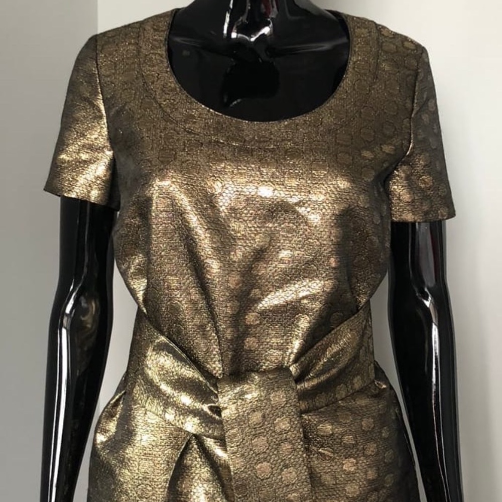 NWOT SEE BY CHLOE GOLD PATTERN LAME DRESS 6 S-M IT 42 GORGEOUS!!!!!